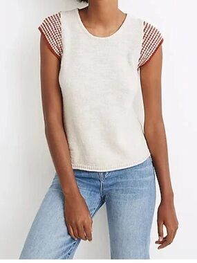 Madewell Cream Knit Tank with Red Sleeves